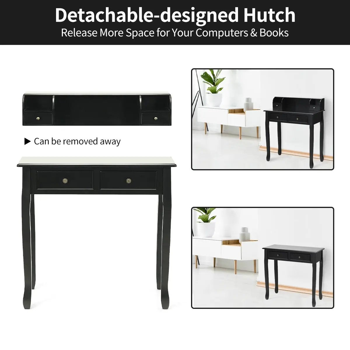 Writing Desk 2-Tier Vanity Desk Computer Desk with 4 Drawers by DirectDeals