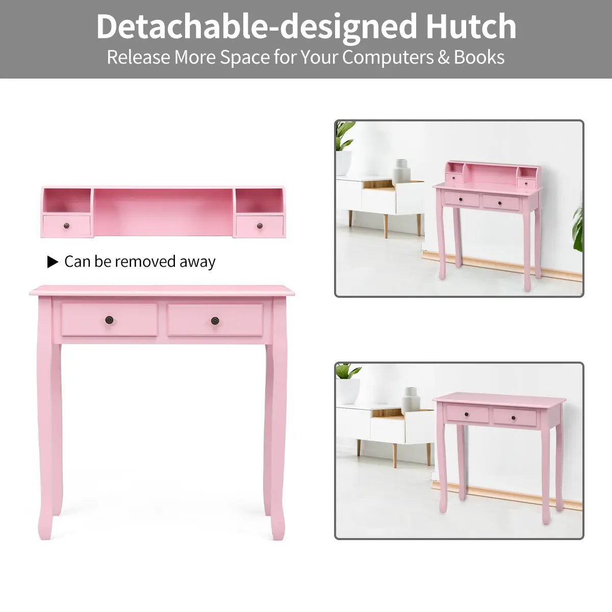 Writing Desk 2-Tier Vanity Desk Computer Desk with 4 Drawers by DirectDeals