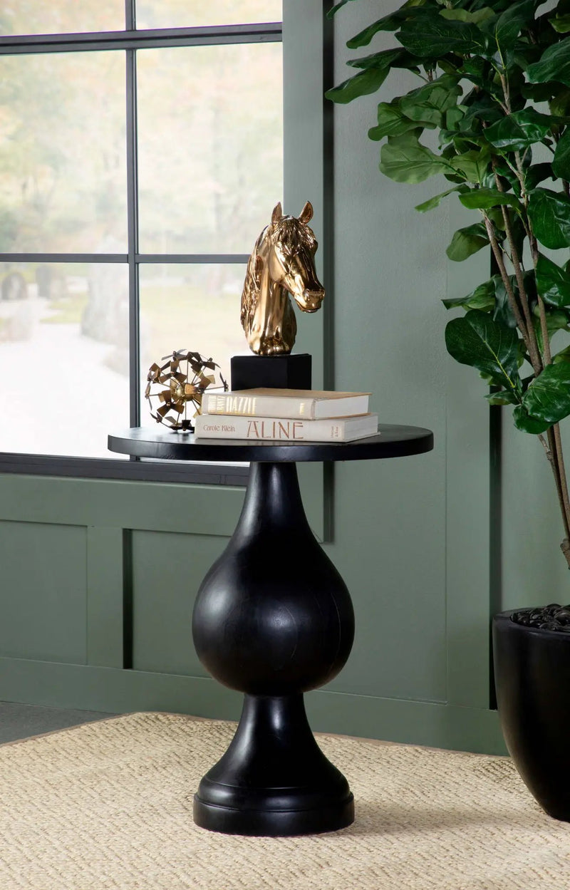 Dianella Round Pedestal Base Accent Side Table Black Stain by Unique Piece Furniture