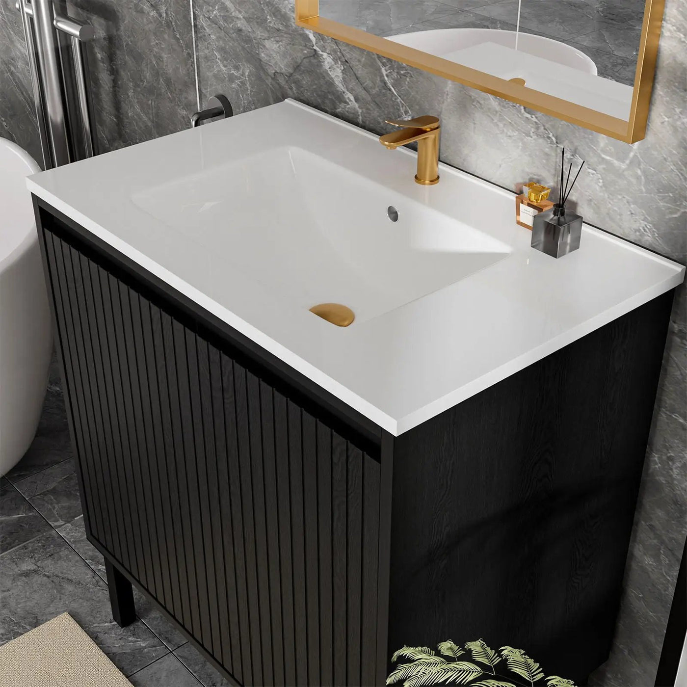 Bathroom Vanity With Ceramic Sink, Floor-Standing Design, Soft-Closing Drawers by HouseOfZazla