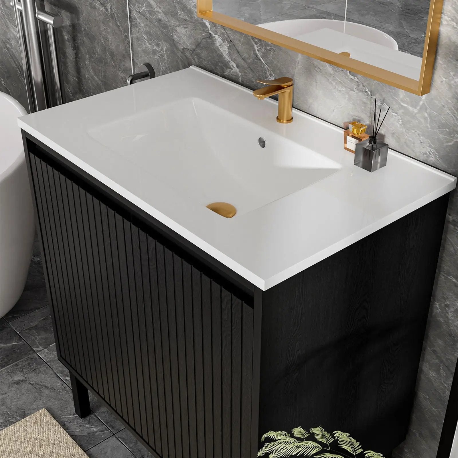 Bathroom Vanity With Ceramic Sink, Floor-Standing Design, Soft-Closing Drawers by Unique Piece Furniture