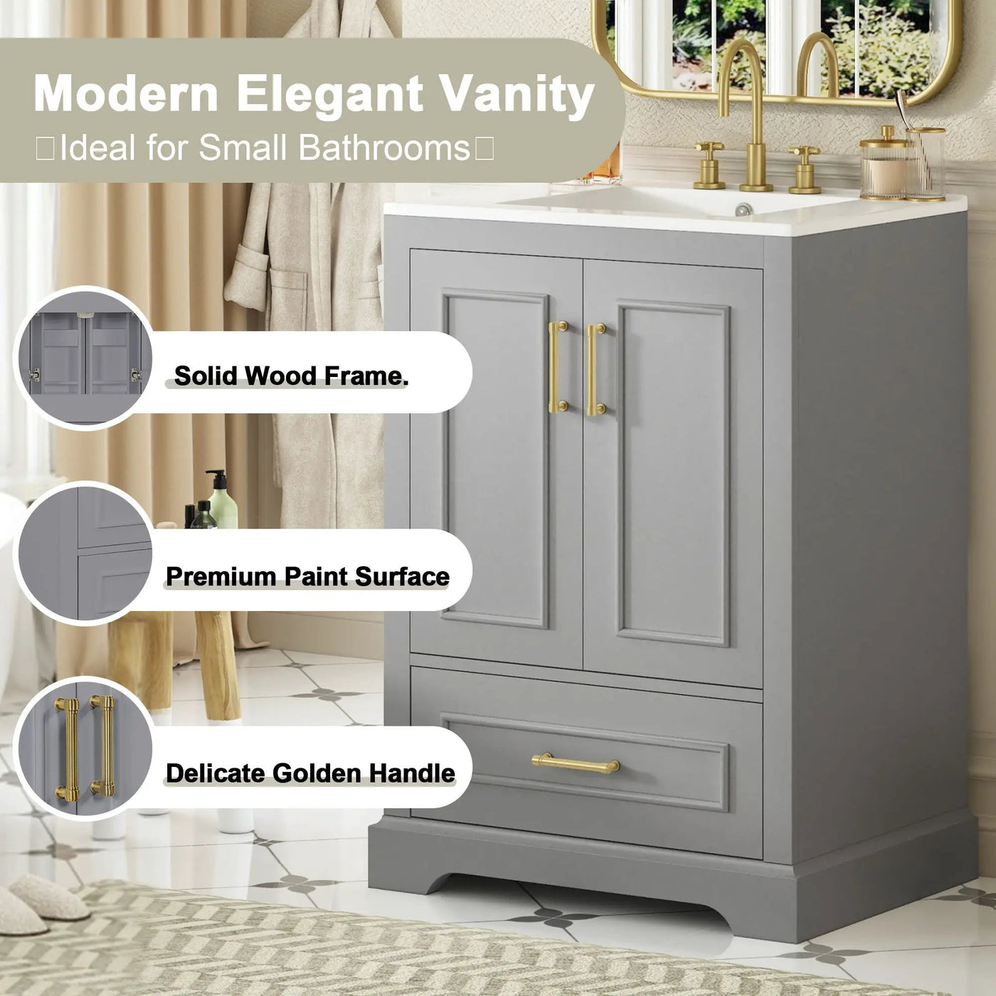 Bathroom Vanity With Sink, 1 Divided Drawer And 2 Soft Close Doors With Double Shelf by HouseOfZazla