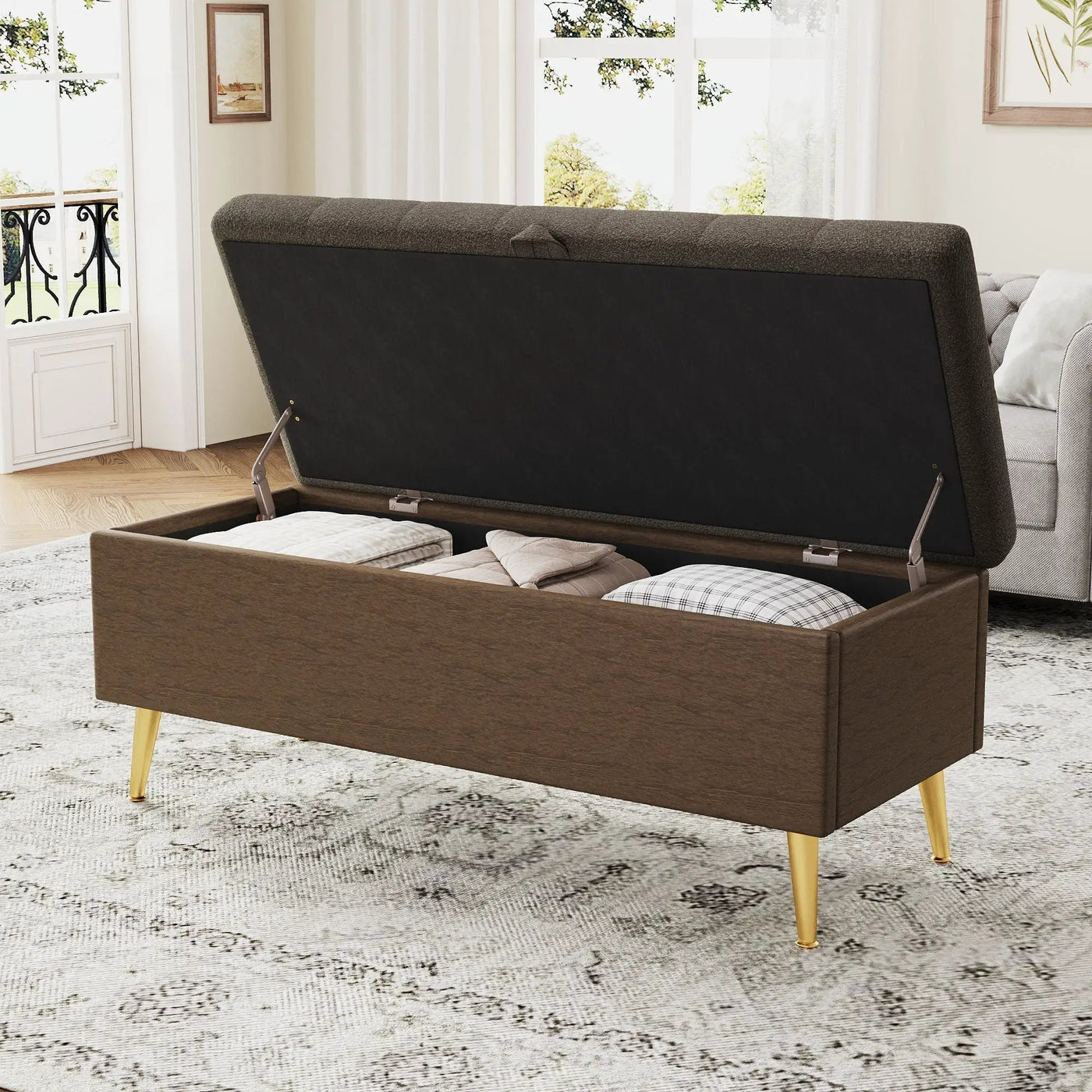 Modern Tufted Storage Ottoman Bench with Metal Legs by HouseOfZazla