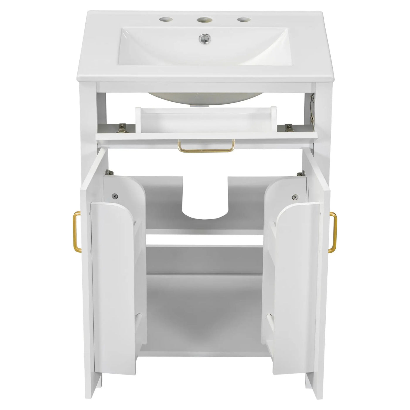 Modern Bathroom Vanity With Ceramic Sink, Soft-Close Doors, Flip Drawer, U-Shaped Shelves, Elegant Storage Solution by HouseOfZazla