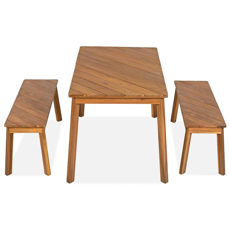 Go 3-Piece Acacia Wood Table Bench Dining Set by HouseOfZazla