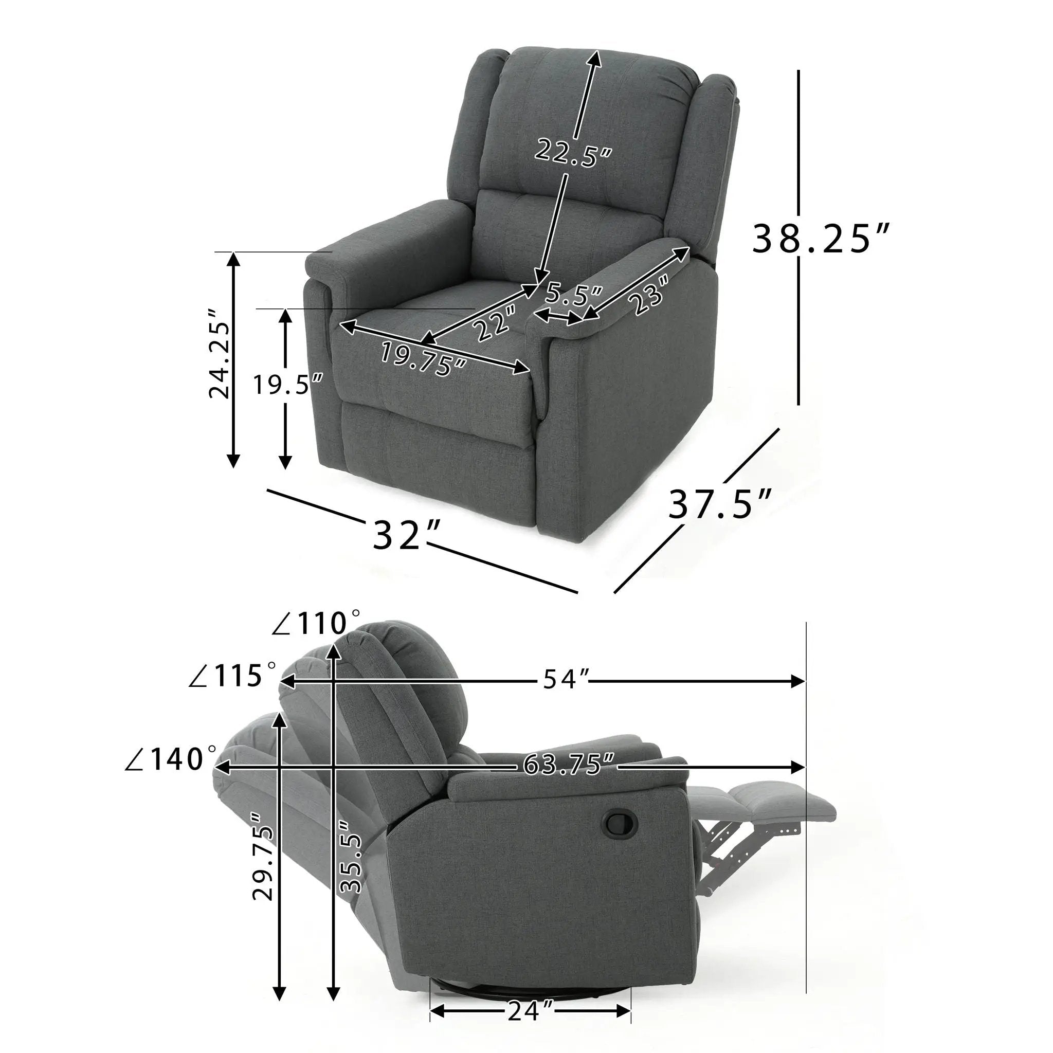 Glider Recliner With Swivel, Manual Reclining Chair by HouseOfZazla