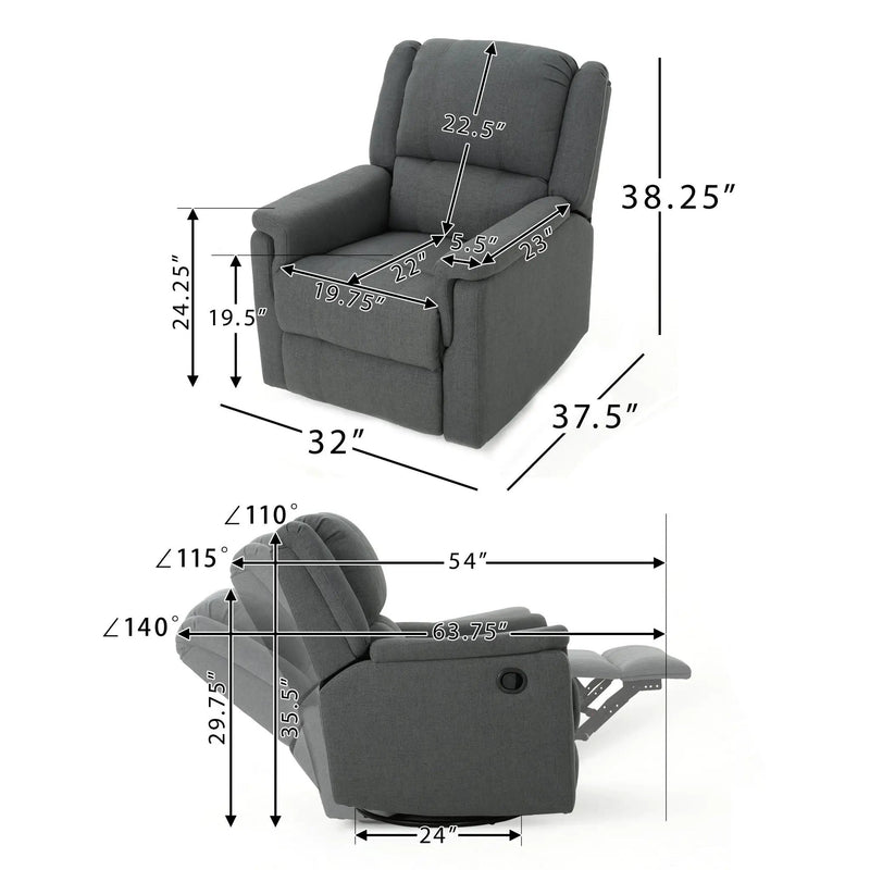 Glider Recliner With Swivel, Manual Reclining Chair by HouseOfZazla