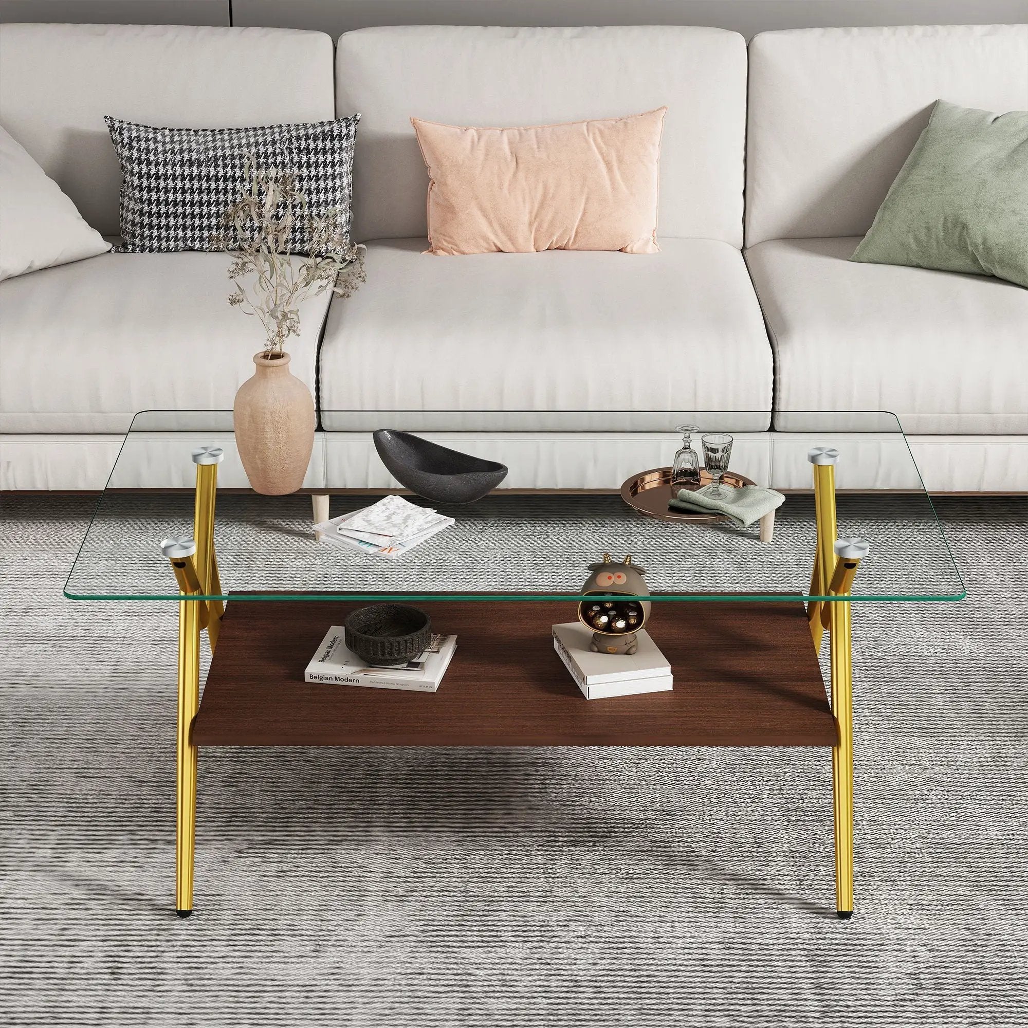Rectangle Coffee Table With Tempered Glass Top And Shelf by Unique Piece Furniture
