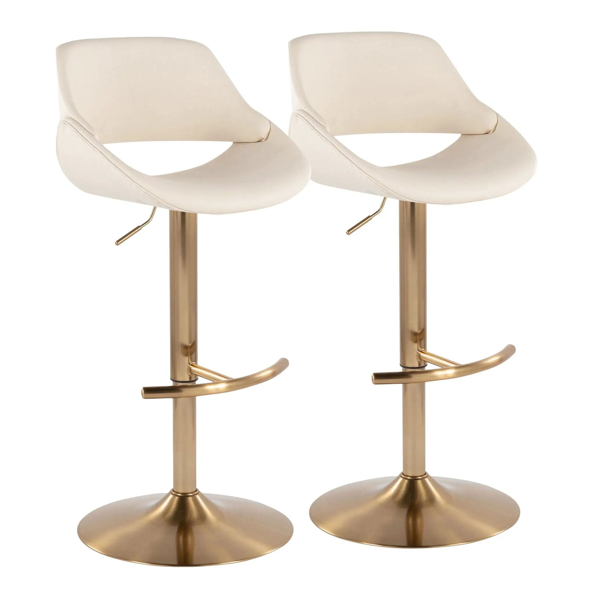 Fabrico - Contemporary Adjustable Barstool With Swivel With Rounded T Footrest (Set of 2) - Gold / Cream by HouseOfZazla