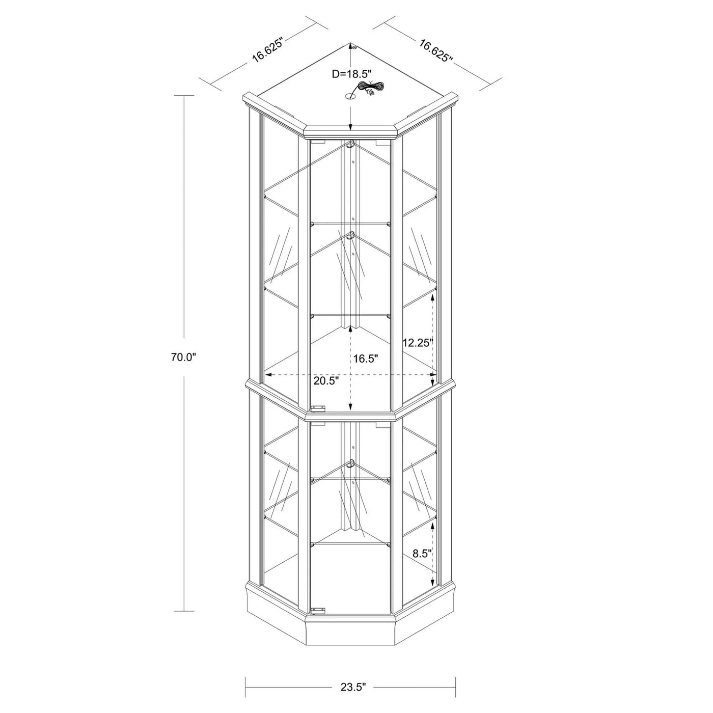 6 Shelf Lighted Corner Curio Cabinet With Adjustable Tempered Glass Shelves And Mirror Back (E26 Light Bulb Not Included) by Unique Piece Furniture