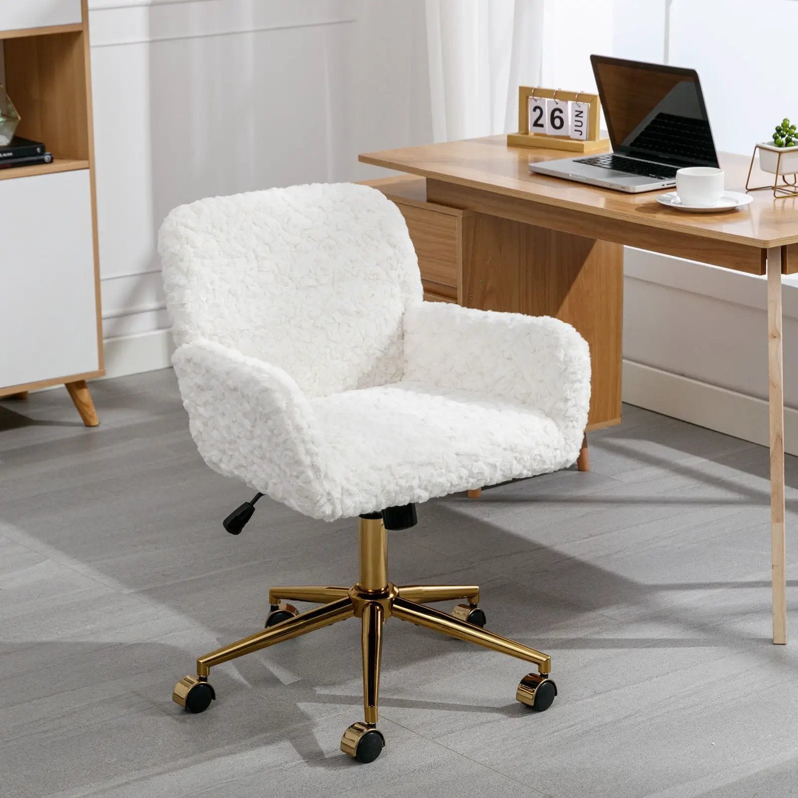 Office Chair, Artificial Rabbit Hair Home Office Chair With Metal Base, Adjustable Desk Chair Swivel Office Chair, Vanity Chair by Unique Piece Furniture