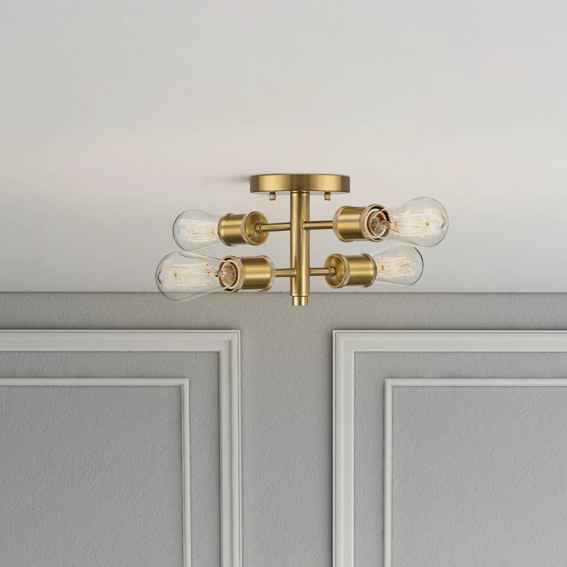 Ephemeral - 4 Lights Semi Flush Mount Ceiling Pendant - Antique Brass / Clear / Gold by HouseOfZazla