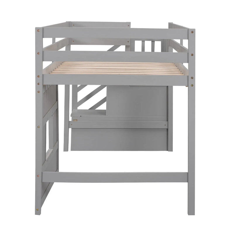 Loft Bed With Storage Staircase, Window & LED Light
