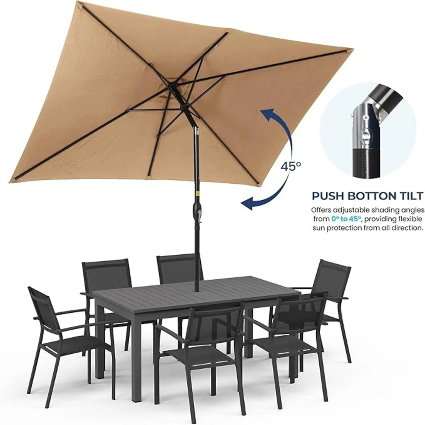 Rectangular Patio Umbrella With Crank Tilt, Polyester UV-Resistant Canopy by HouseOfZazla