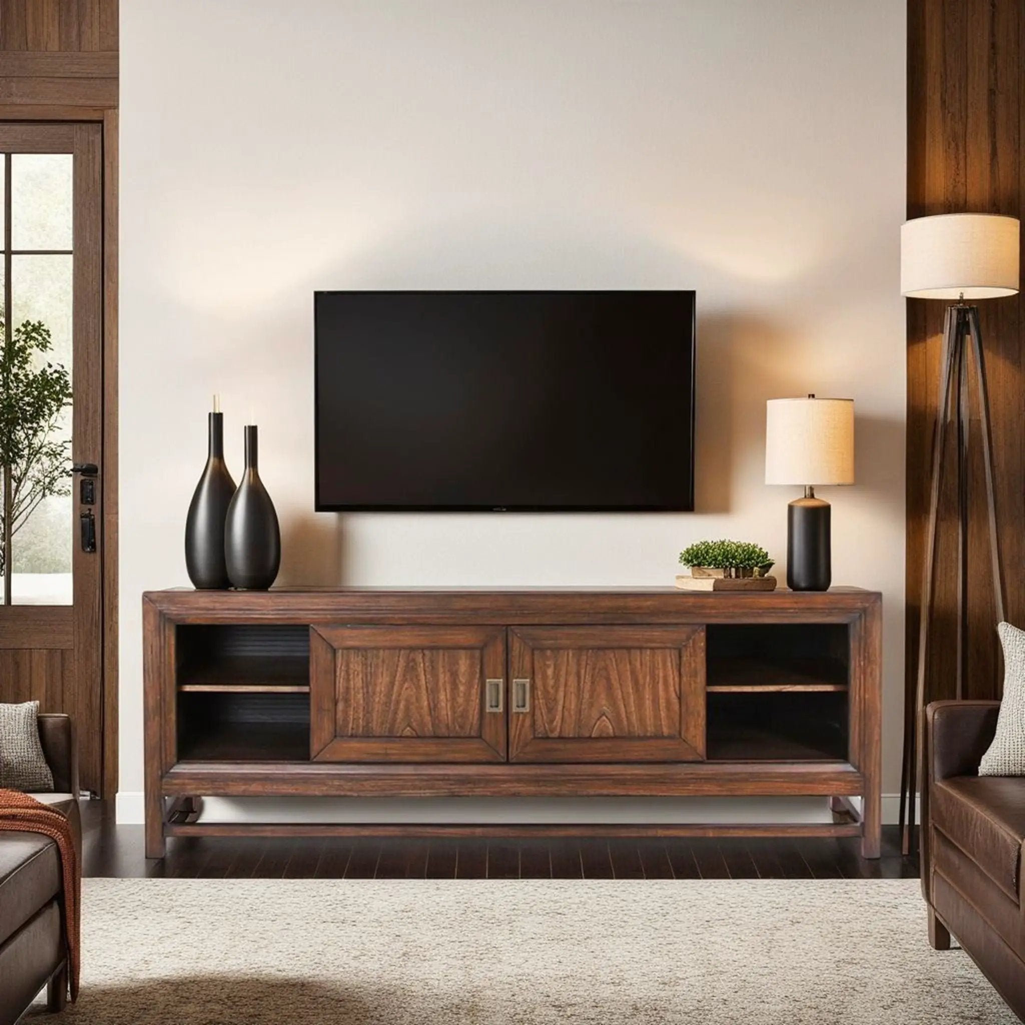 TV Stand Console, For TVs Up To 85", 2 Tone - Brown by Unique Piece Furniture