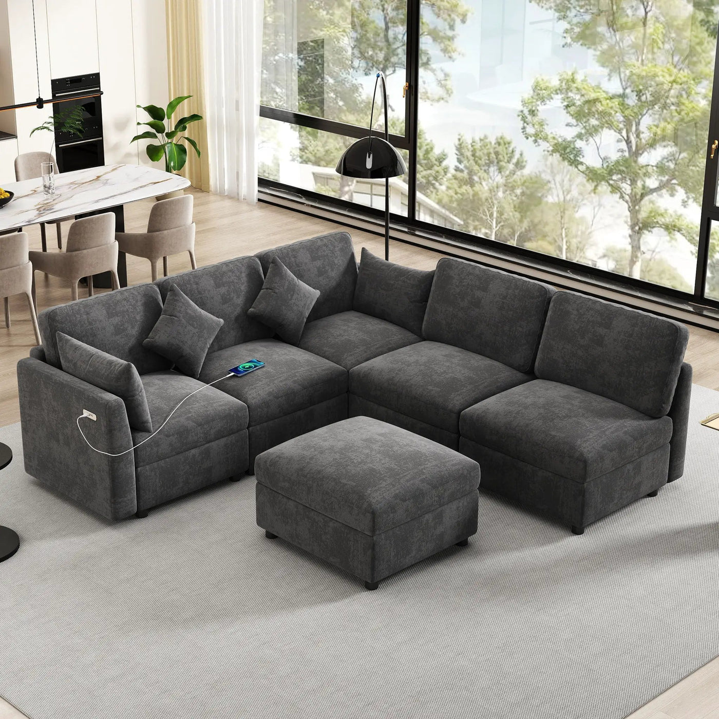 Sectional Sofa Modular U-Shaped With Ottoman & USB Ports by HouseOfZazla