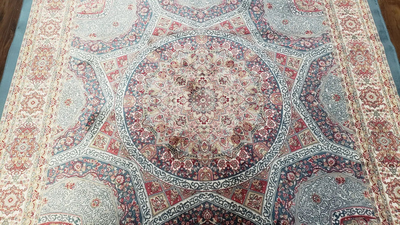 4x6 Silk Carpet, Light Blue & Beige Oriental Rug 4 x 6ft, Traditional Design Medallion All Over, Bamboo Silk, Super Fine, High Quality, Soft by Jewel Rugs
