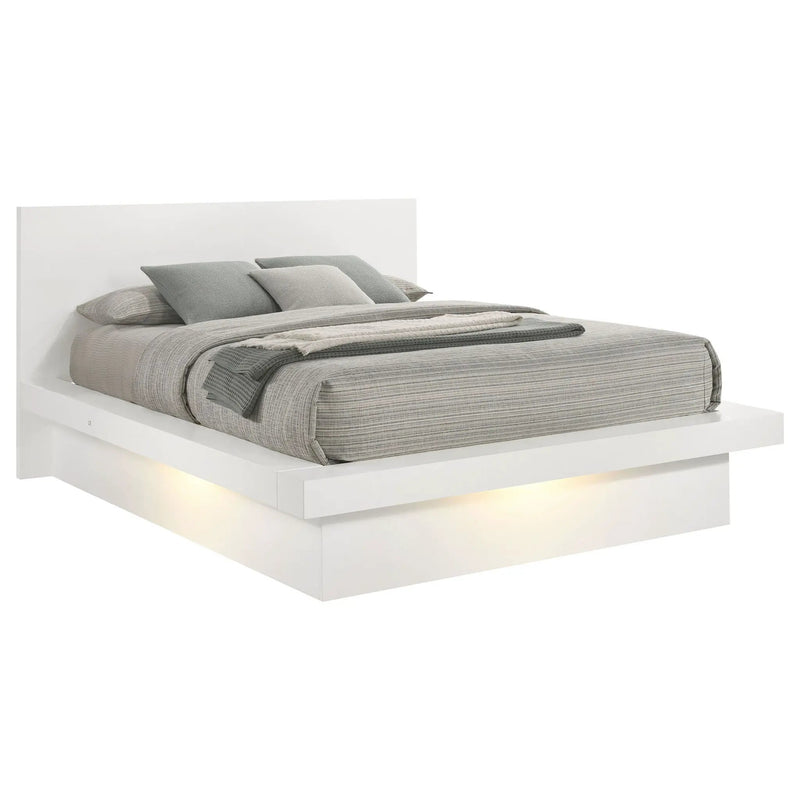 Jessica Wood Eastern King LED Panel Bed Snow White by Unique Piece Furniture