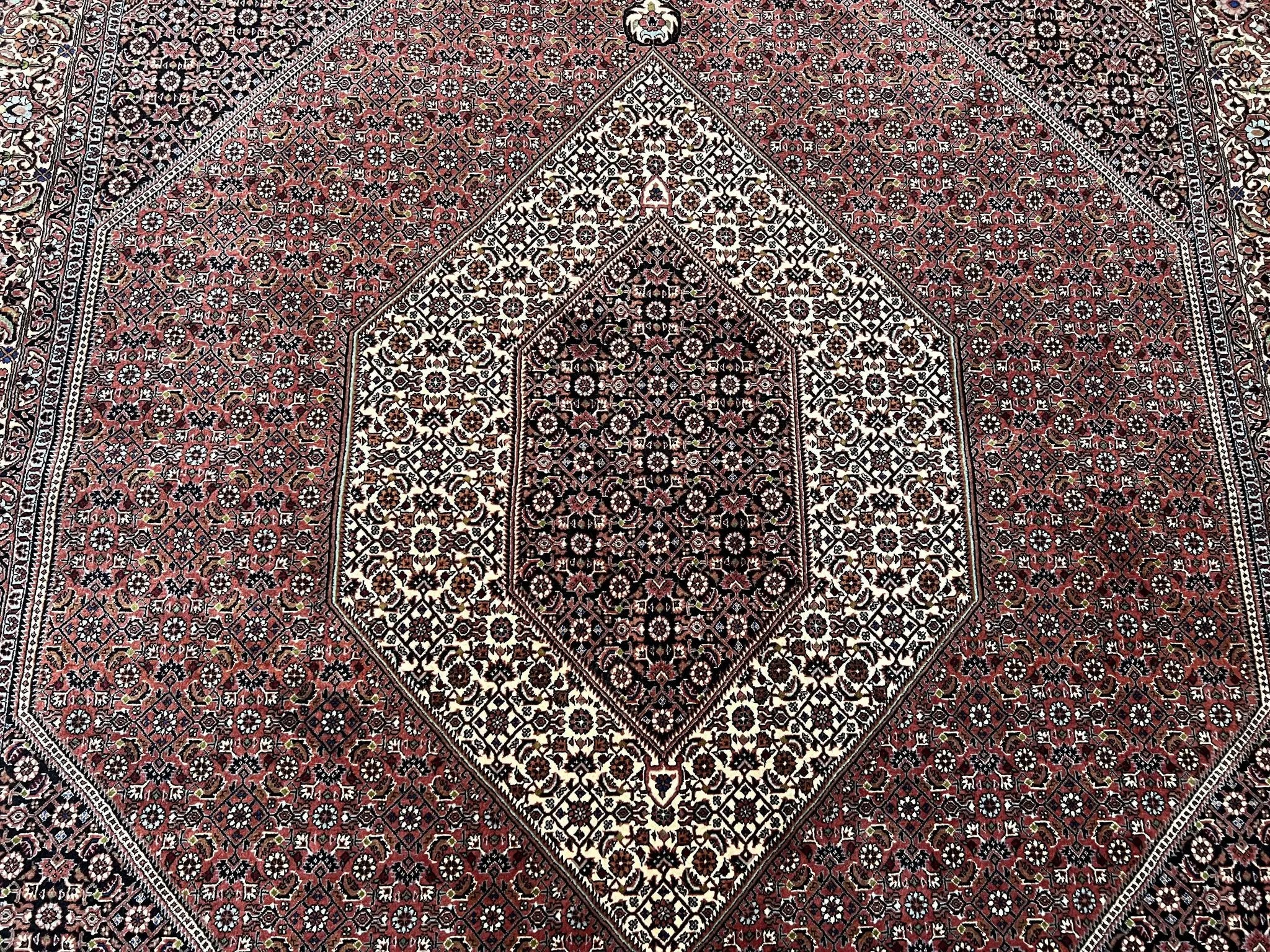 Wonderful Persian Bidjar Rug 7x8 ft, Almost Square Oriental Carpet, Herati Mahi, Highly Detailed, Ivory Red Navy Blue, Very Fine Handmade Bijar Rug by Jewel Rugs