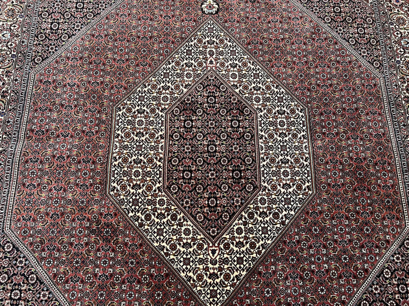 Wonderful Persian Bidjar Rug 7x8 ft, Almost Square Oriental Carpet, Herati Mahi, Highly Detailed, Ivory Red Navy Blue, Very Fine Handmade Bijar Rug by Jewel Rugs