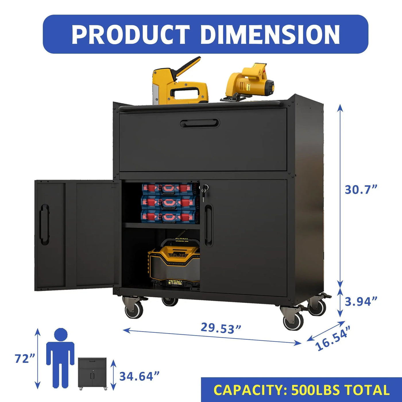 Sturdy And Durable Metal Tool Cabinet For Garage With Wheels Mobile Heavy Duty Storage Cabinet With 1 Drawer And 2 Locking Doors by HouseOfZazla