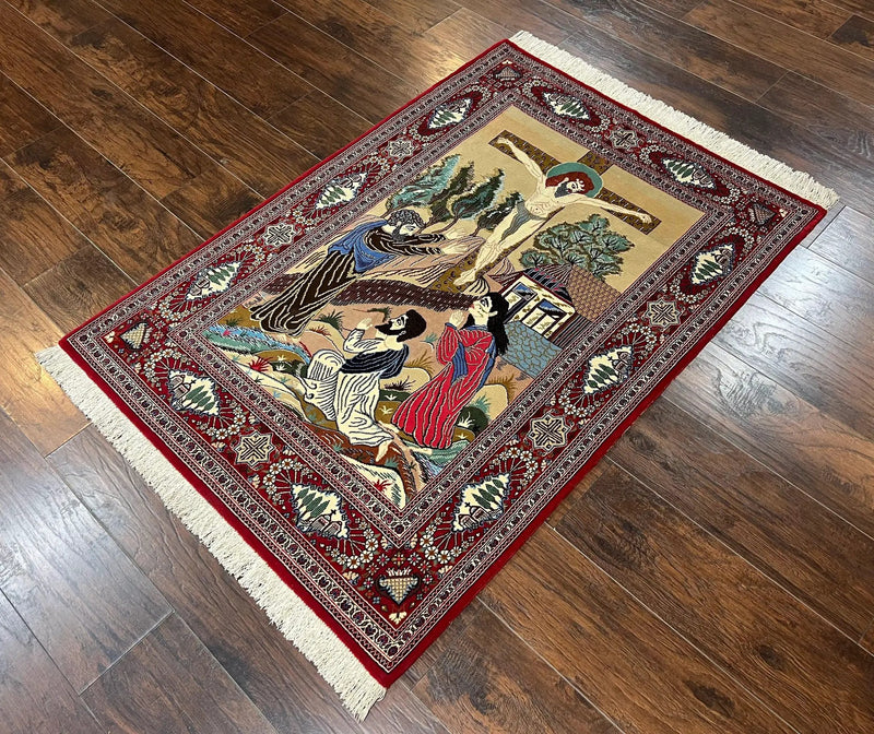 Persian Kashan Pictorial Rug 3x5 - Jesus on Cross by Jewel Rugs
