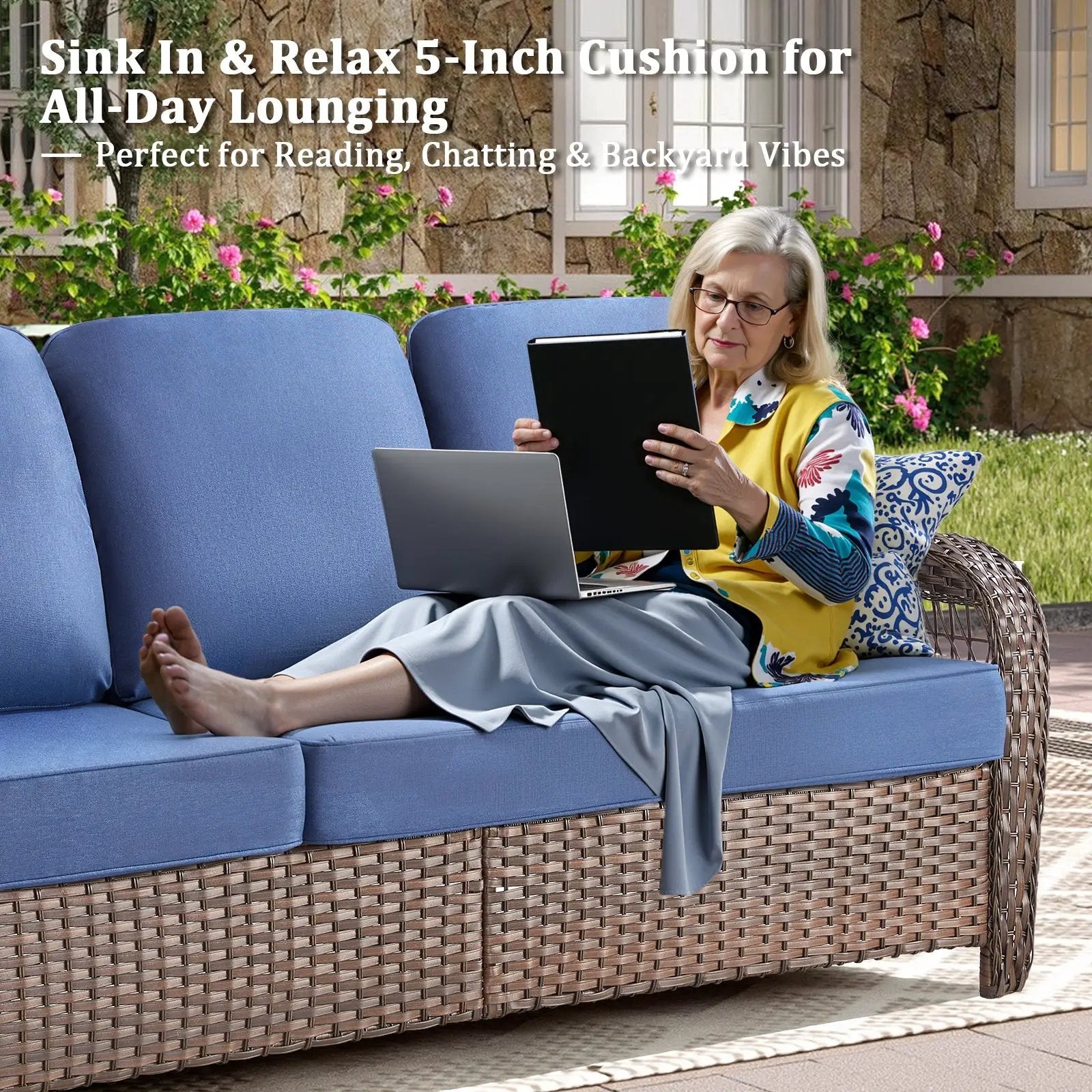 Luxury 5" Thick Cushioned 5 Pieces Patio Furniture Set by HouseOfZazla