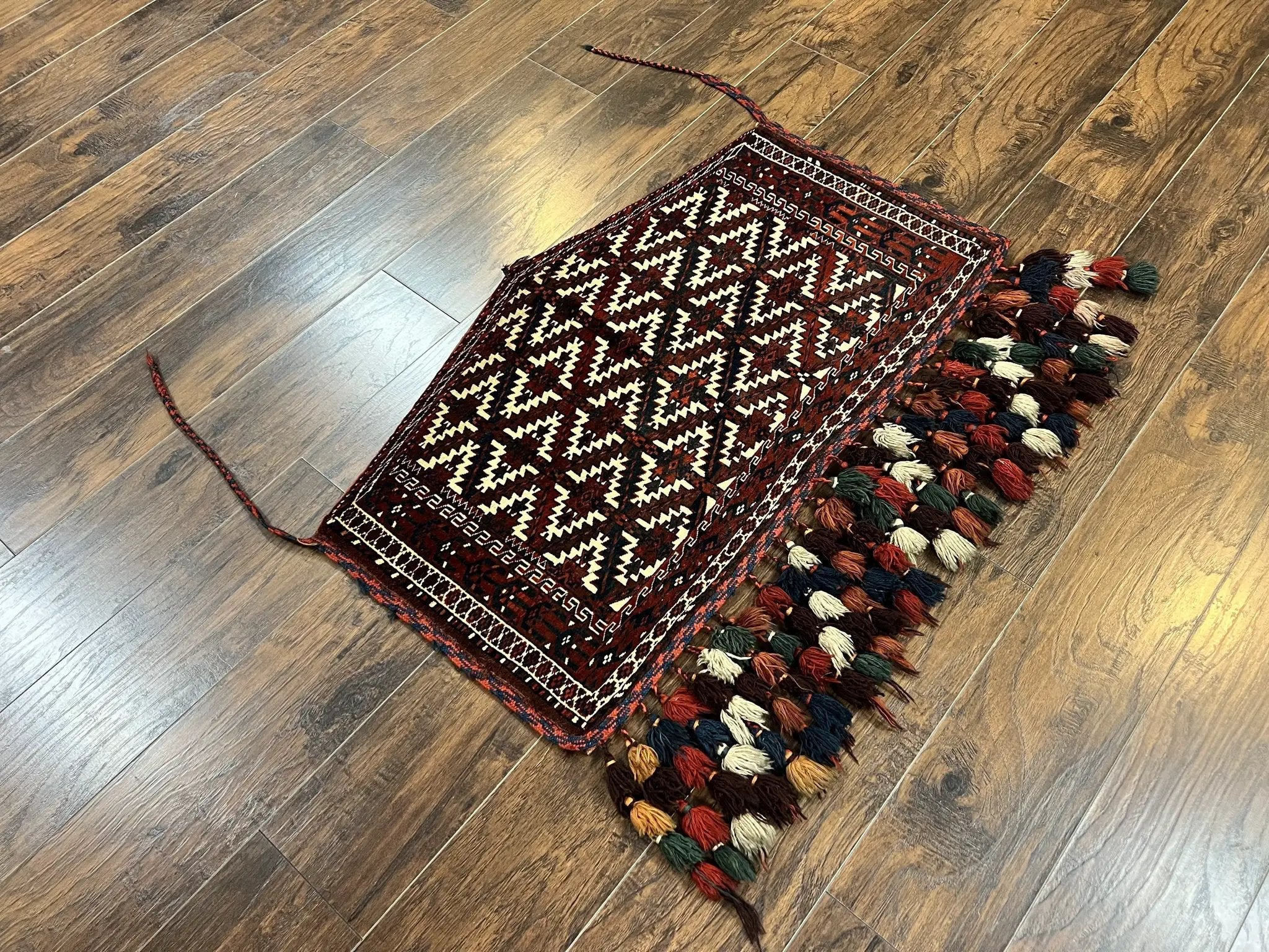 Antique Turkoman Camel Trapping, Turkoman Asmalyk, Red Black Ivory, Handmade, Hand Knotted Tribal Collectible Rug, Rare by Jewel Rugs