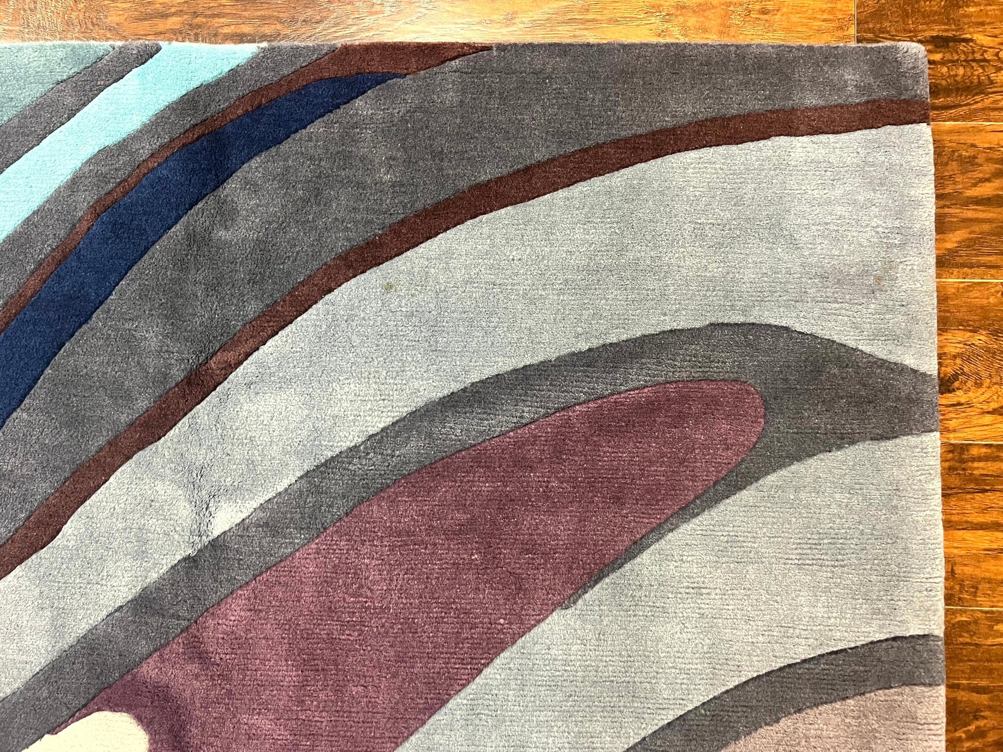 Modern Nepali Handmade Wool Rug 6x8, Blues Gray Mauve, Abstract, Nepali Tibetan Rug by Jewel Rugs