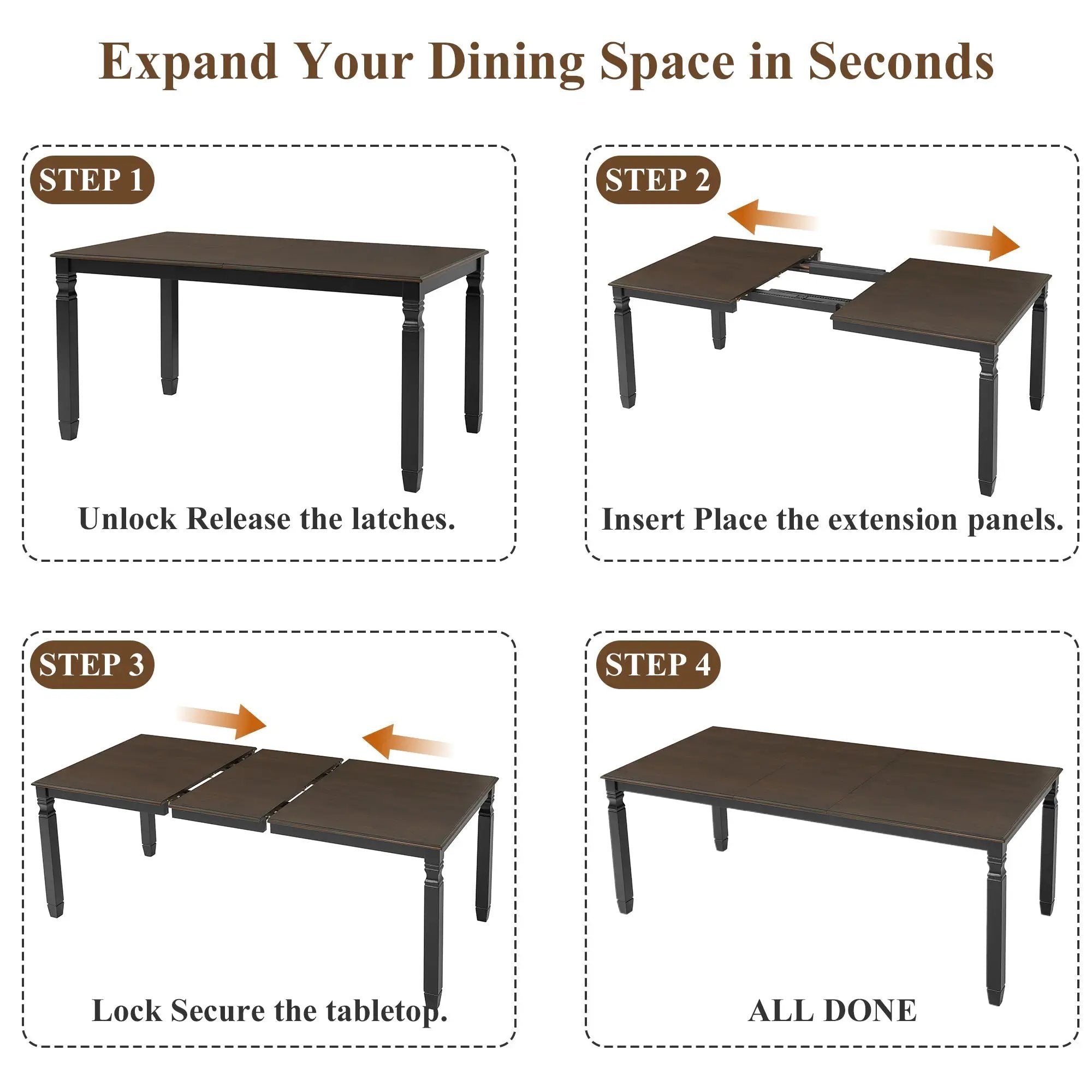 59"-77" Extendable Dining Table for 4–6 People by HouseOfZazla