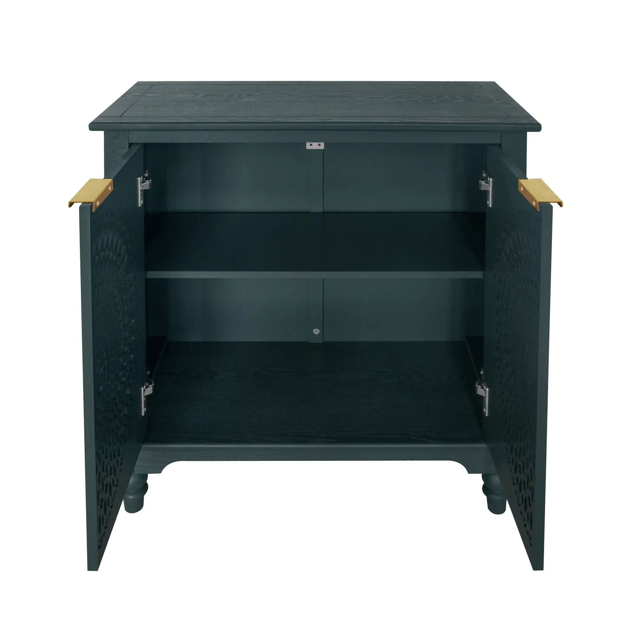 Hollow Carved 2 Door Accent Cabinet With Adjustable Shelf, Sideboard Buffet For Entryway, Living Room Or Bedroom - Blackish Green by HouseOfZazla