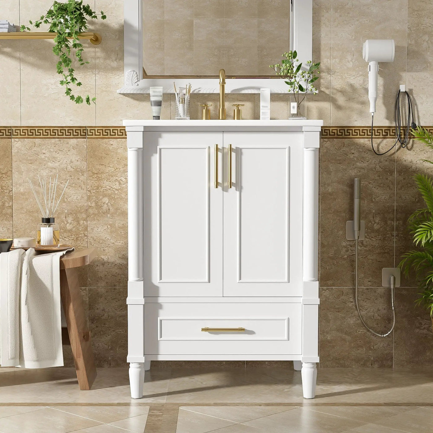 Bathroom Vanity With Ornate French Cylinder Legs, Soft Close Drawer by HouseOfZazla