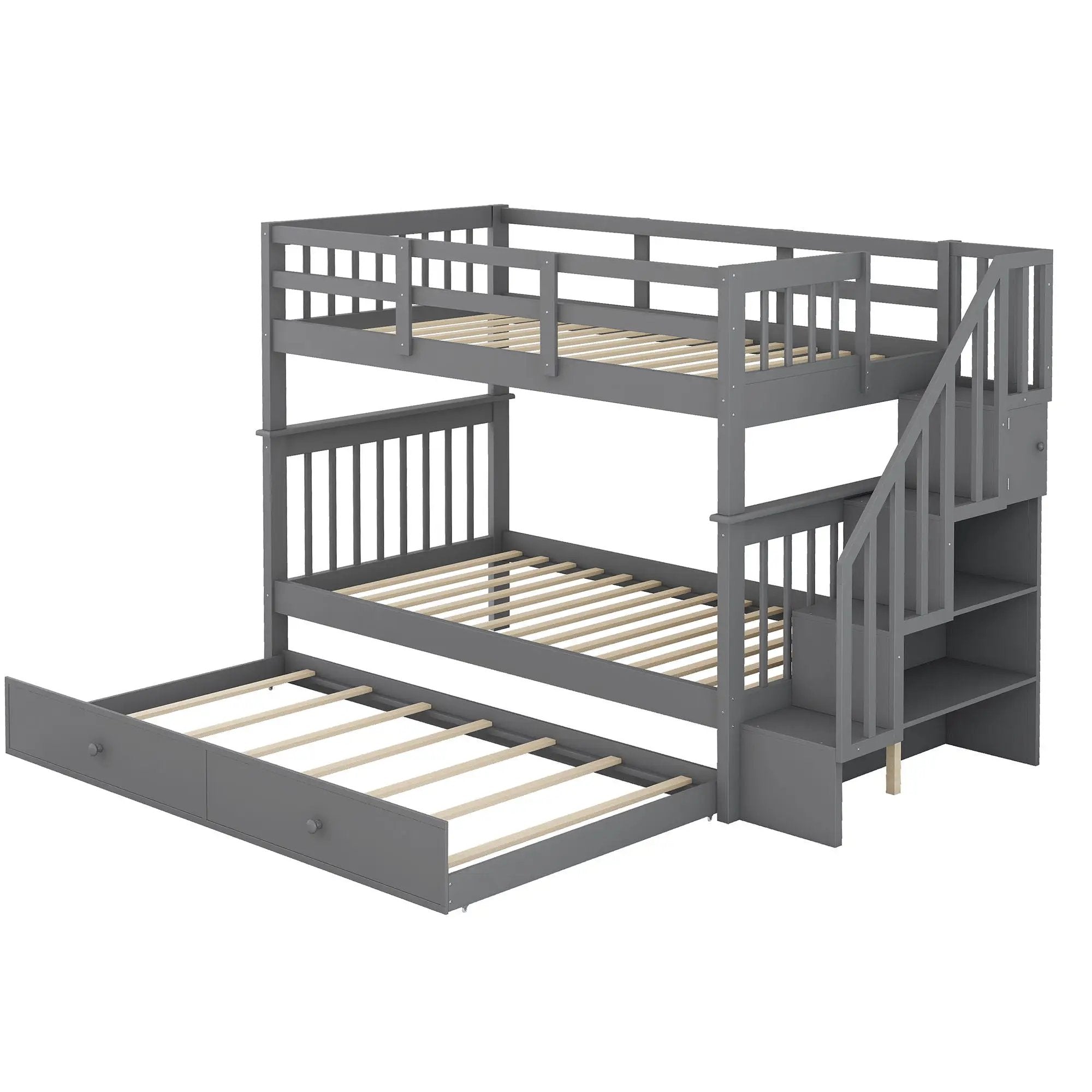 Stairway Bunk Bed With Storage And Guard Rail For Bedroom by HouseOfZazla