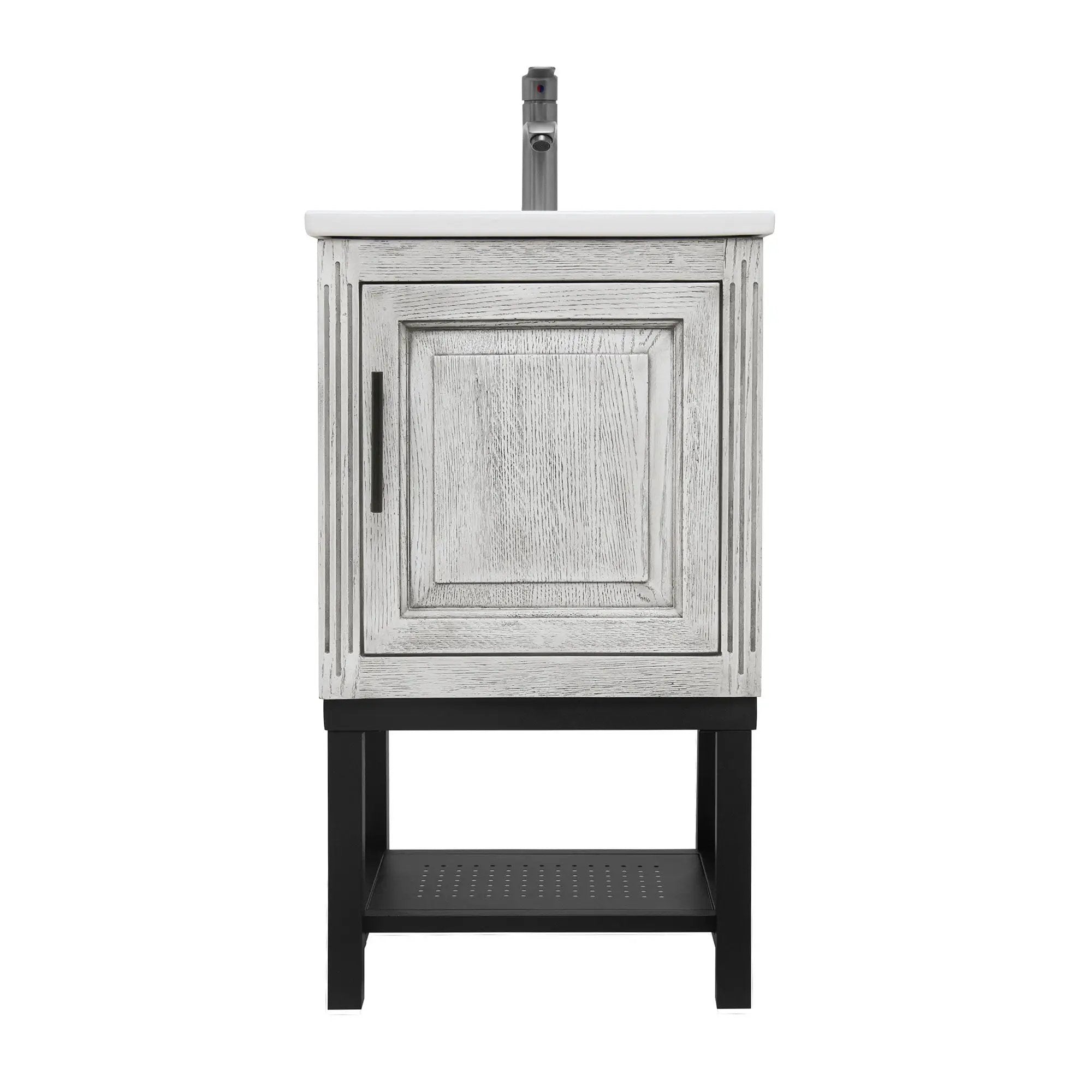 Modern Freestanding Bathroom Vanity With Ceramic Sink, Hot And Cold Faucet, 1 Door Cabinet & Open Shelf by HouseOfZazla