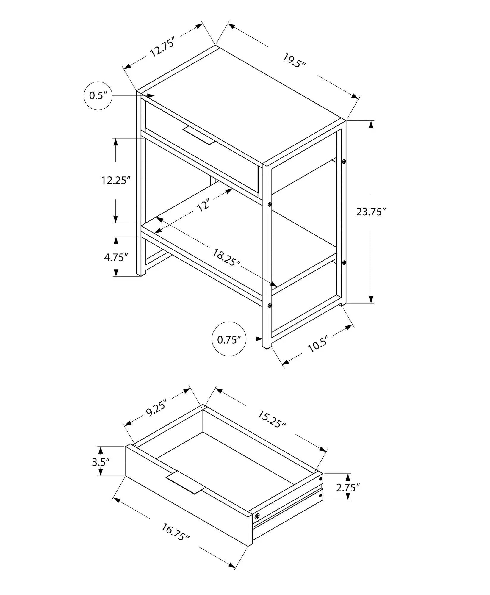 Accent Side Table, Storage Drawer, Spacious Tabletop by Unique Piece Furniture