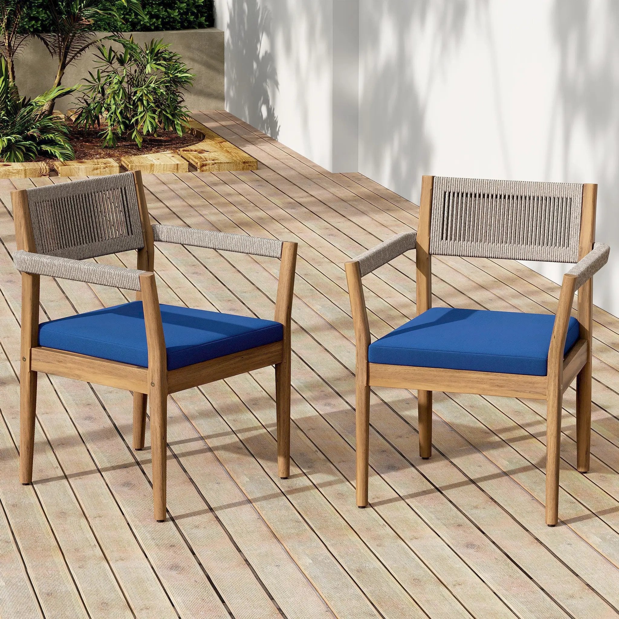 Braided Acacia Wood Outdoor Dining Chairs Set of 2 – Teak Look by HouseOfZazla
