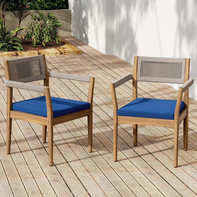 Braided Acacia Wood Outdoor Dining Chairs Set of 4 by HouseOfZazla