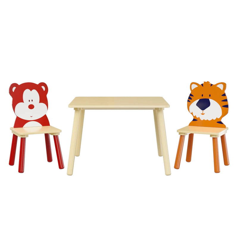 Table And 2 Chairs Set, Activity Play Table Set With Bear & Tiger Design - Natural by HouseOfZazla