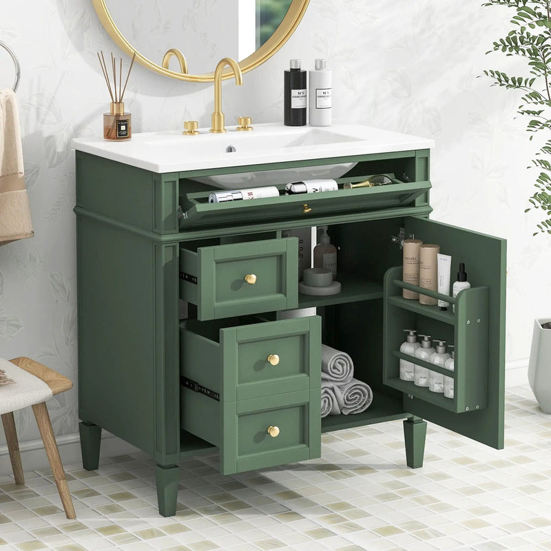 Bathroom Vanity With Top Sink, Storage Cabinet With 2 Drawers, Tip Out Drawer by Unique Piece Furniture