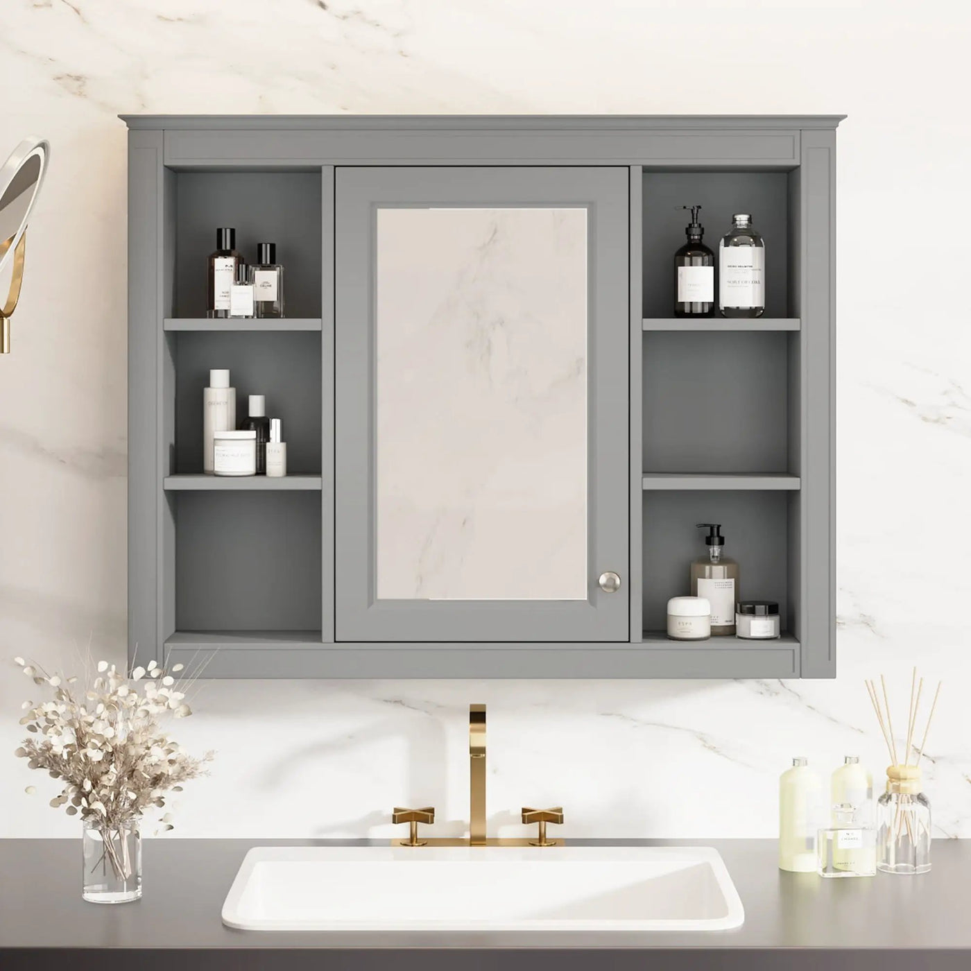 Wall Mounted Medicine Cabinet With Mirror and 6 Open Shelves by HouseOfZazla