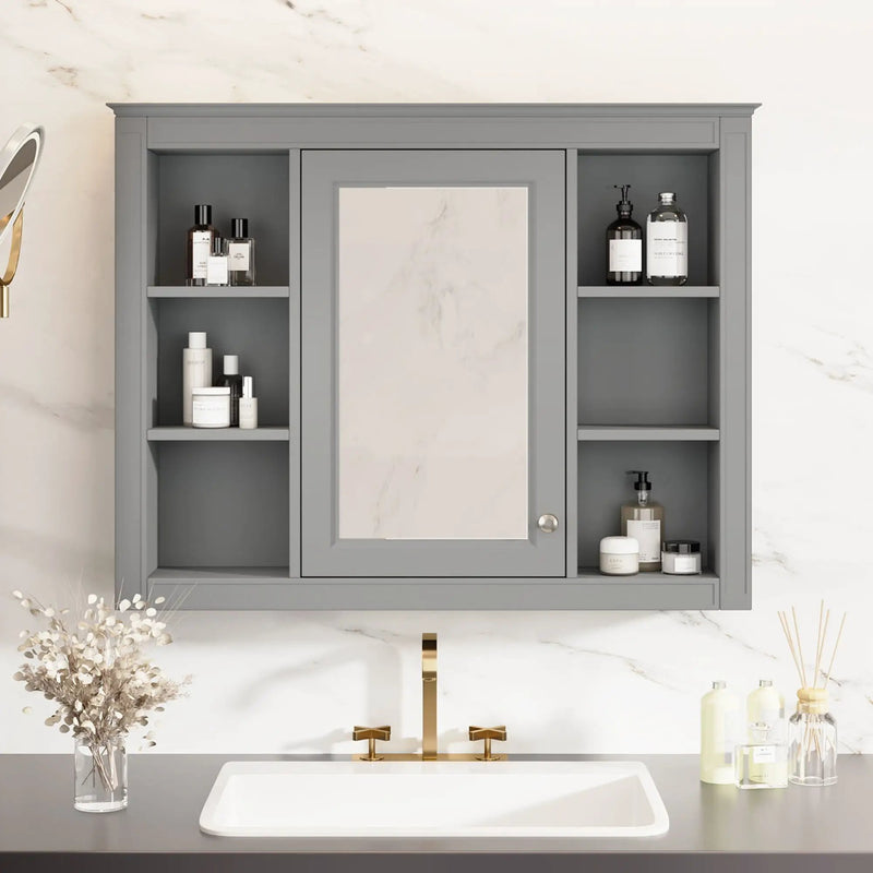 Wall Mounted Medicine Cabinet With Mirror and 6 Open Shelves by HouseOfZazla