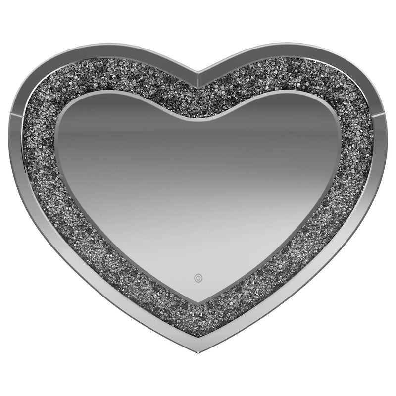 Aiko 36 x 30 Inch Heart Shaped LED Light Wall Mirror Silver by Unique Piece Furniture