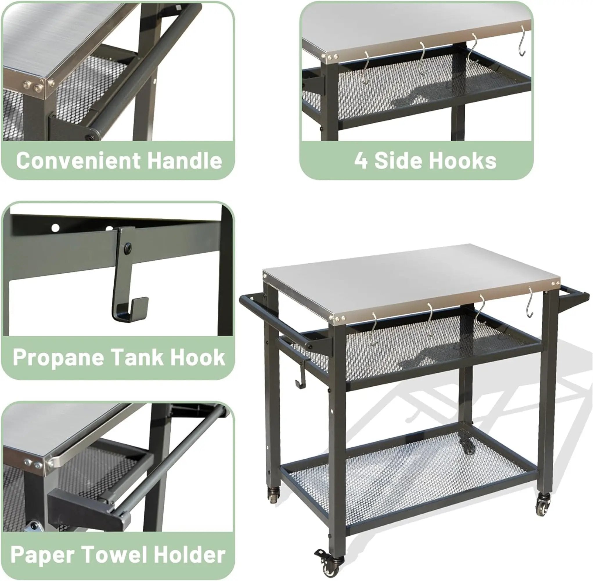 3-Shelf Outdoor Grill Table with Wheels by HouseOfZazla