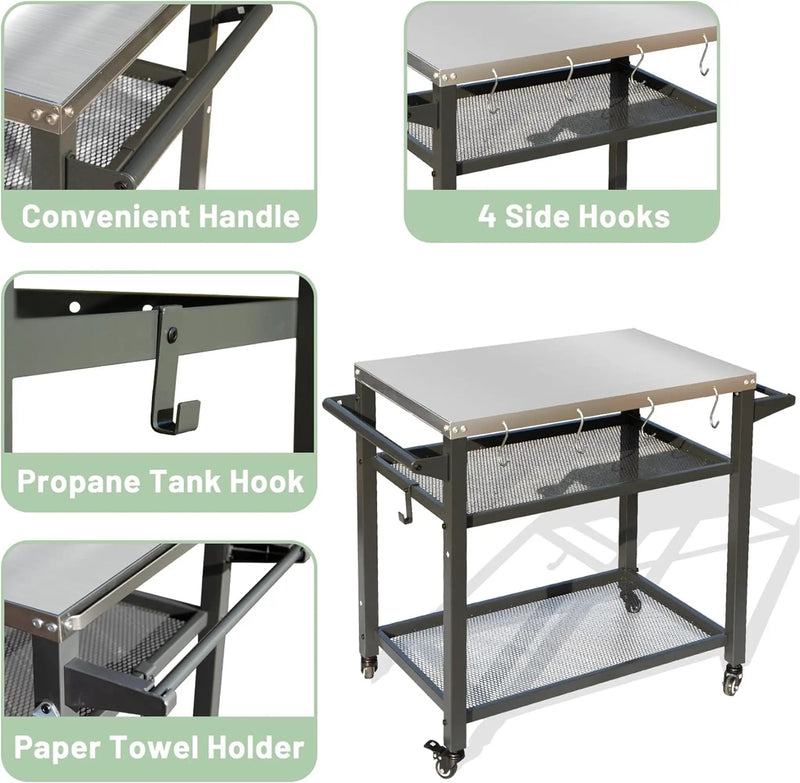 3-Shelf Outdoor Grill Table with Wheels by HouseOfZazla