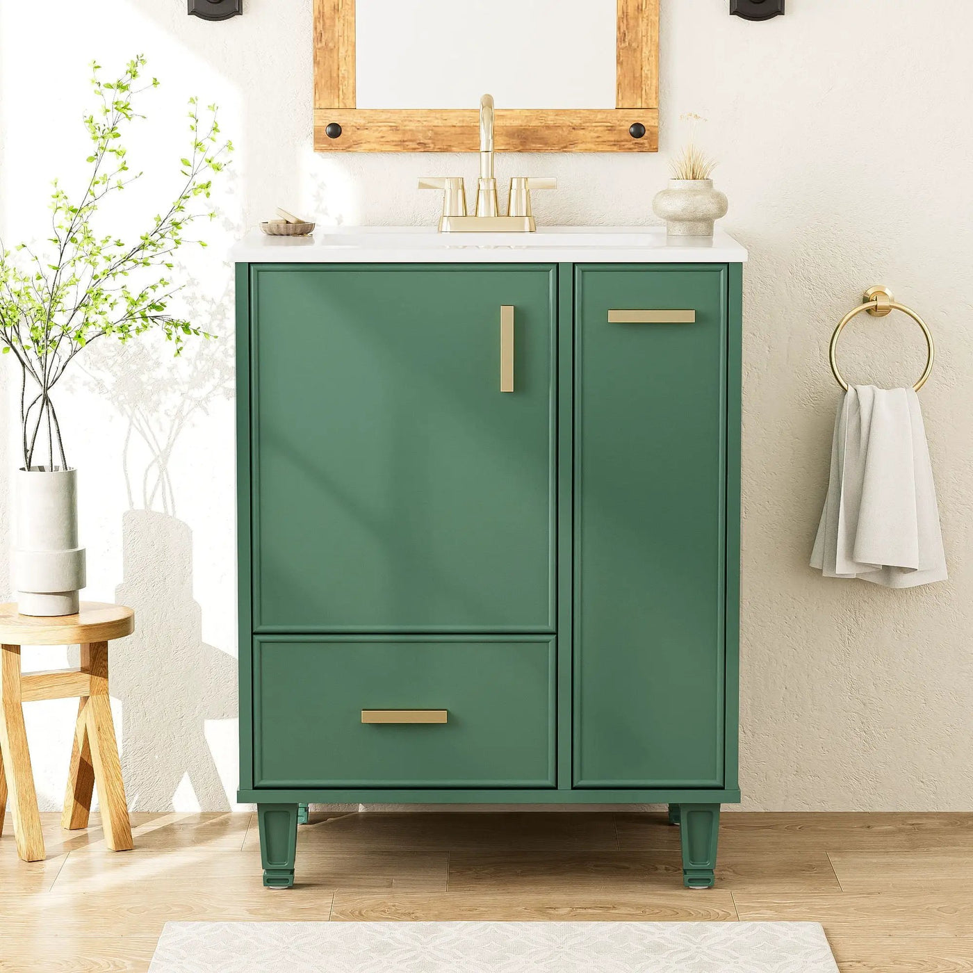 Bathroom Vanity With Sink, Deep Drawer, Door Shelf, 2 Tier Basket by HouseOfZazla