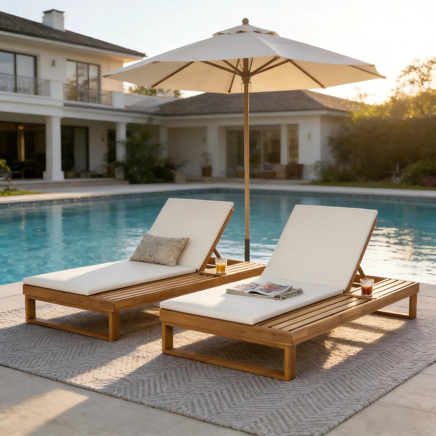 Teak Finish Acacia Wood Chaise Lounge with 1.57-Inch Cushion by HouseOfZazla
