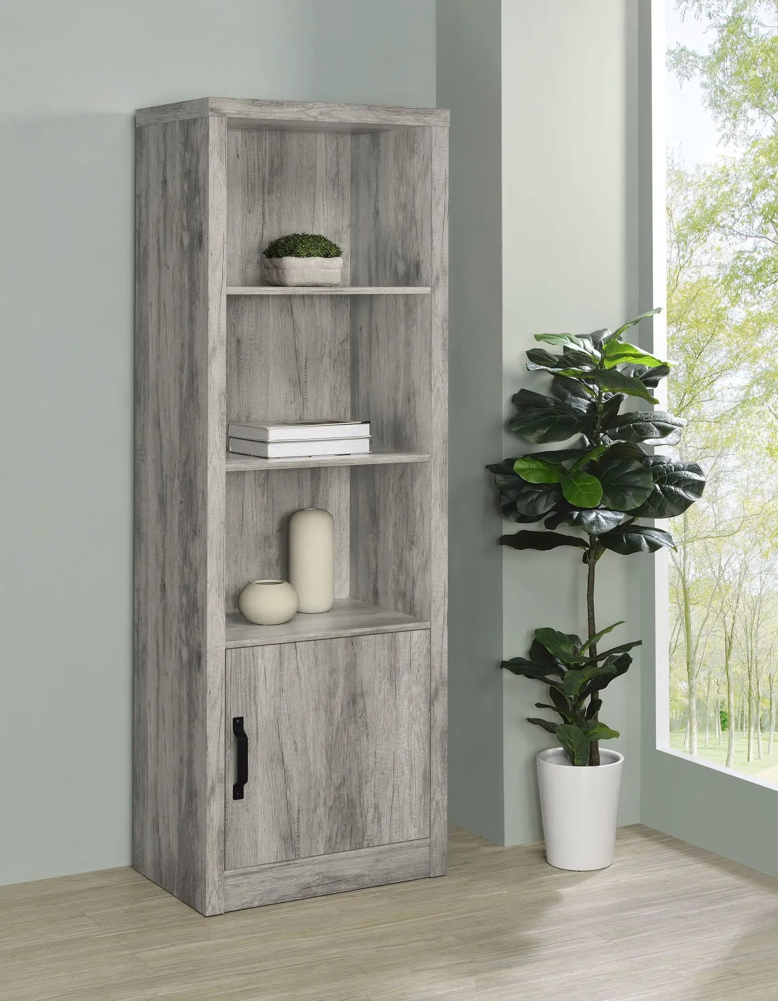 Burke 4-shelf Engineered Wood Media Tower Grey Driftwood by Unique Piece Furniture