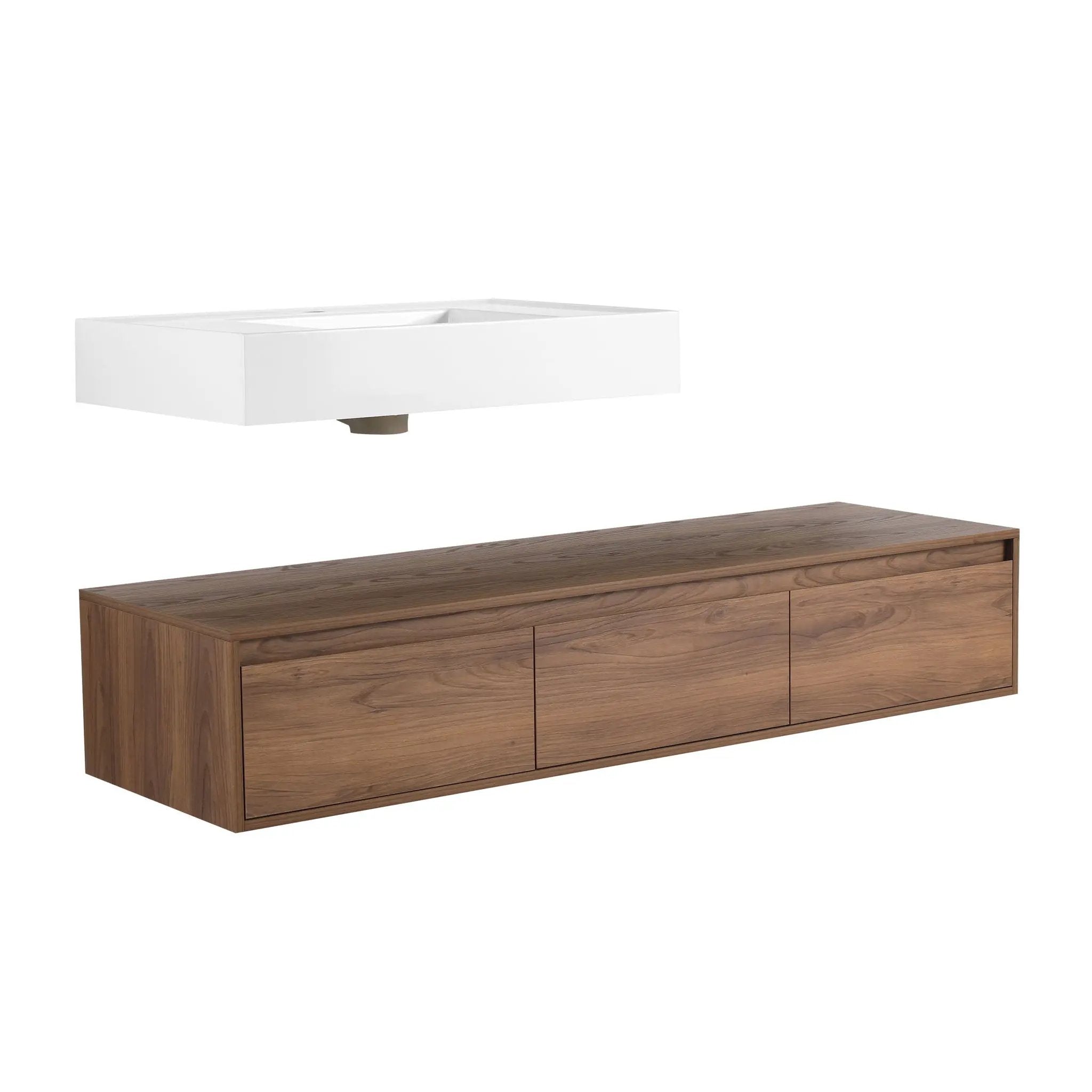 Modern Wall Mounted Bathroom Vanity With Resin Sink And Side Cabinet - Brown Ebony by Unique Piece Furniture