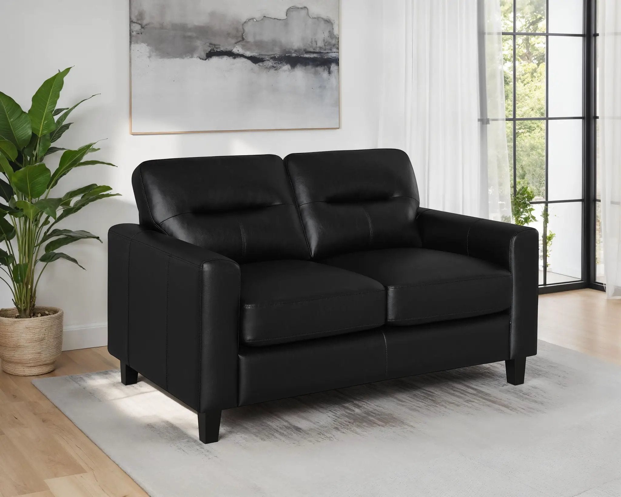 Scotland Faux Leather Upholstered Track Arm Loveseat Black by Unique Piece Furniture