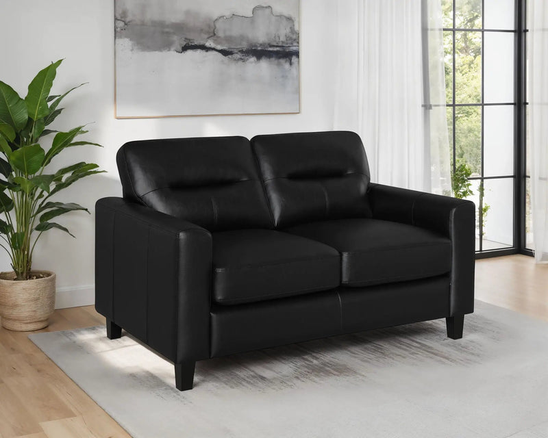 Scotland Faux Leather Upholstered Track Arm Loveseat Black by Unique Piece Furniture